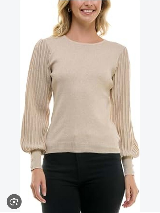 Nanette Lepore Sweaters - Nanette Lepore Shimmer Taupe Sweater w/ Pleated Sleeves Size M